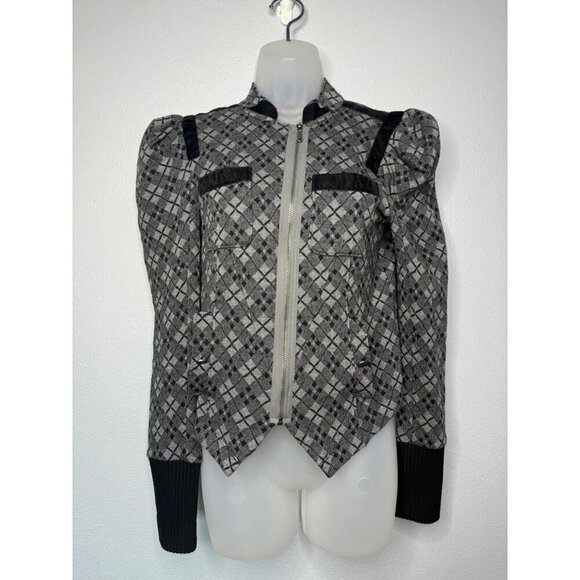 Juicy Couture Grey Puff Sleeve Full Zip Jacket SZ M Pockets Y2K 2000s - Picture 1 of 11